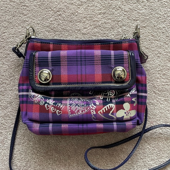 Coach Crossbody Bag in Purple and Pink Plaid - Picture 5 of 9